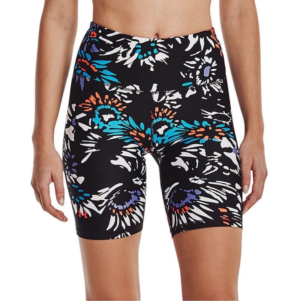 New Womens Under Armour Bike Shorts Black Floral Compression High Rise